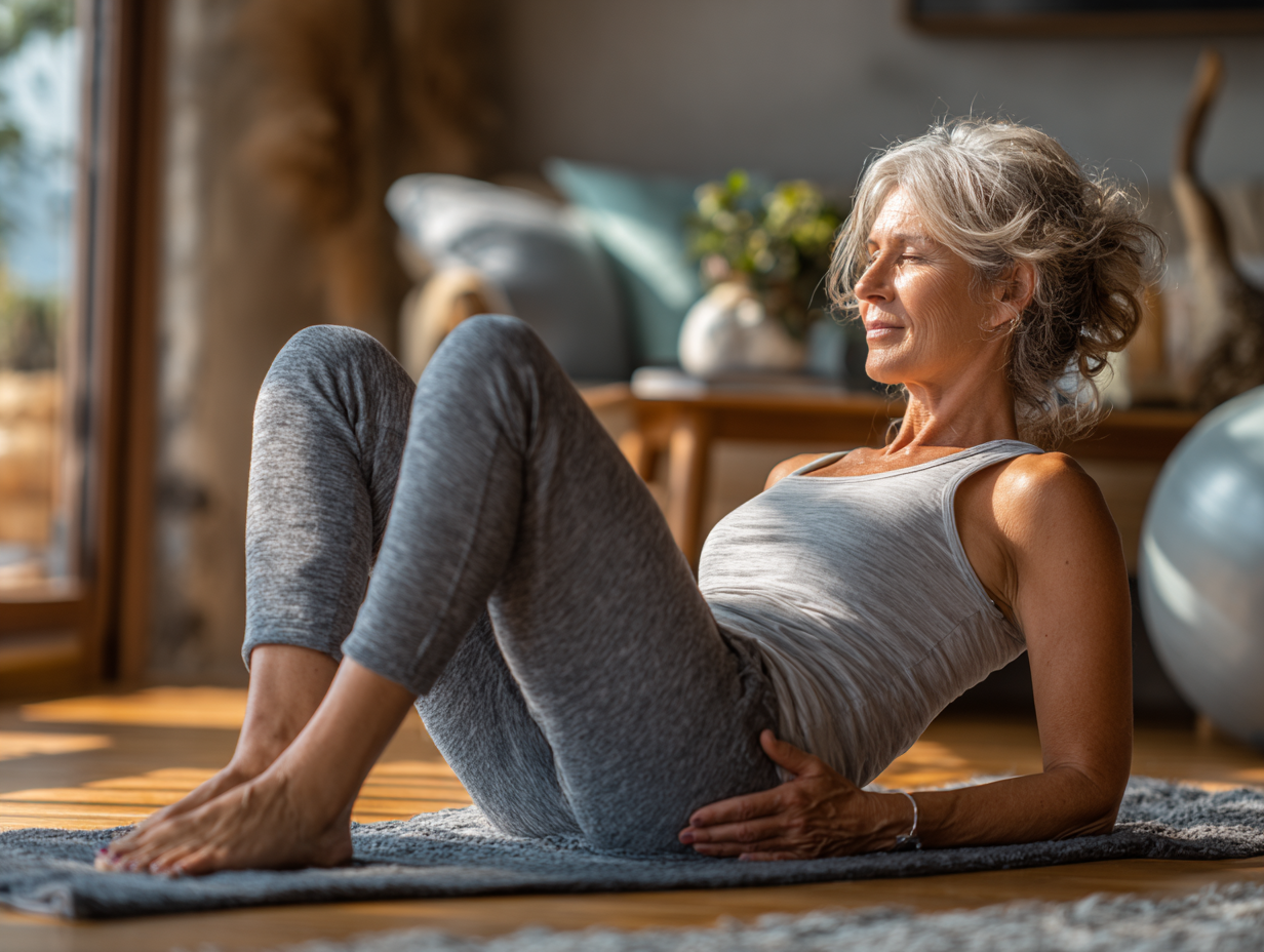 Група възрастни хора медитират заедно в йога студио